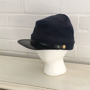 Men’s Classic Navy Blue Wool Navy Cap Hat With Black Brim/Gold Buttons